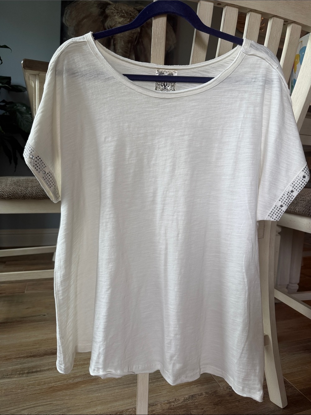 Vocal White Short-Sleeve Women's Tee with Eyelet Trim
